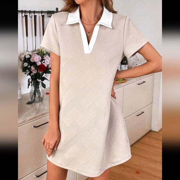 Casual Textured Crew Neck Color Block Short Sleeve Women Mini Dress - Picture 1 of 4